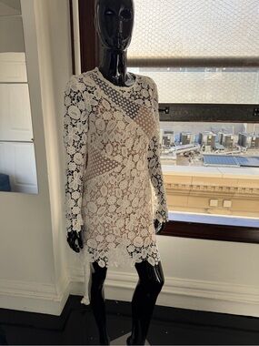 White Lace Long-Sleeve Mini Dress